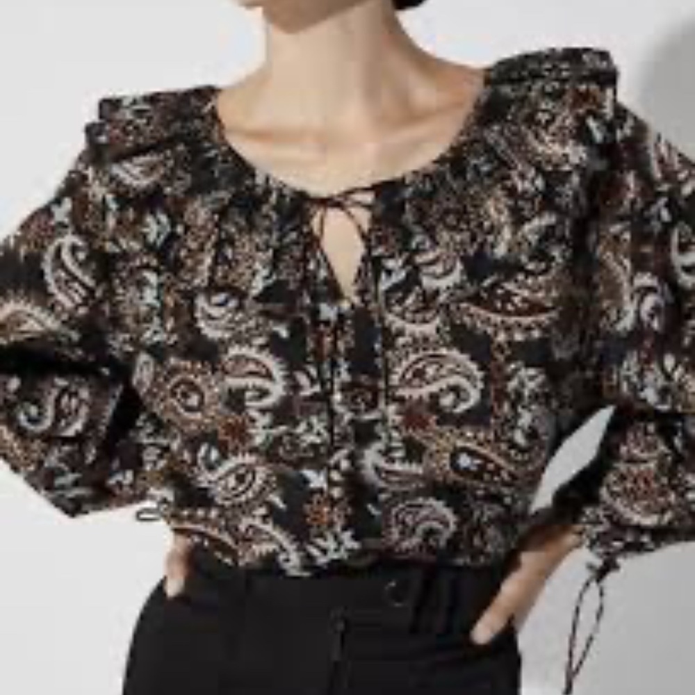 NWT Cleobella Jillian Blouse Sz S Organic Cotton Smocked Ruffle Paisley